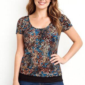 Sixteen & Co Women’s Multicolor Print Short Sleeve Blouse Size M